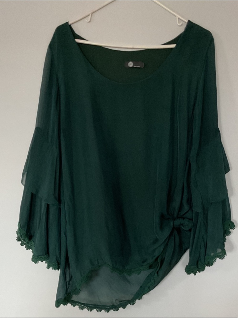 Scoop Neck Teal Green Silk Blouse